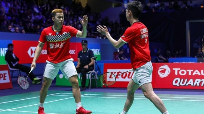 Pasangan ganda putra Indonesia, Kevin Sanjaya Sukamuljo / Marcus Fernaldi Gideon. [Dok. PBSI]