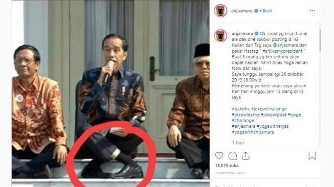 Posisi duduk Presiden Jokowi viral hingga muncul tantangan #sitlikemypresident (instagram/@anjasmara)