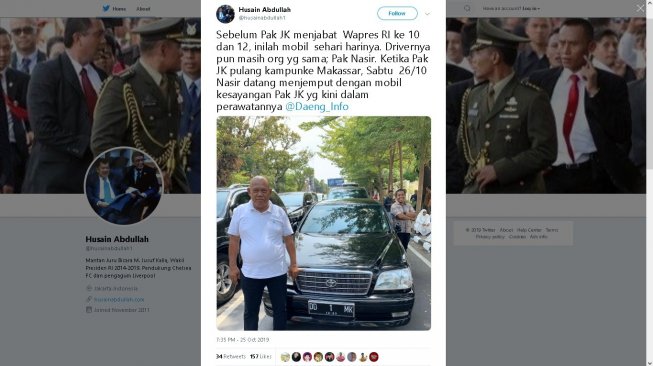 Sopir dan mobil kesayangan Jusuf Kalla - (Twitter/@husainabdullah1)