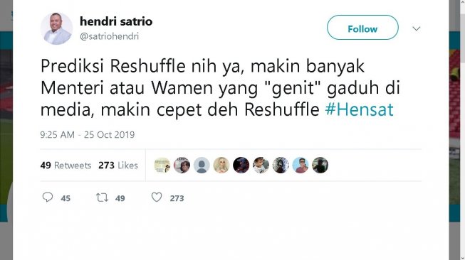 Cuitan Hendri Satrio - (Twitter/@satriohendri)