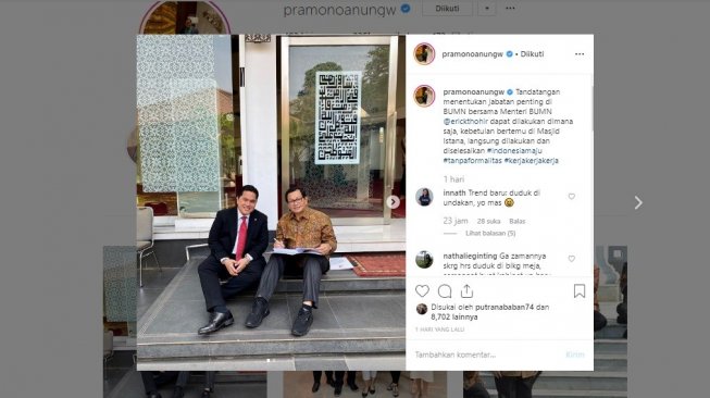 Cara tak biasa Pramono Anung dan Erick Thohir tanda tangan jabatan penting (instagram/@pramonoanungw)