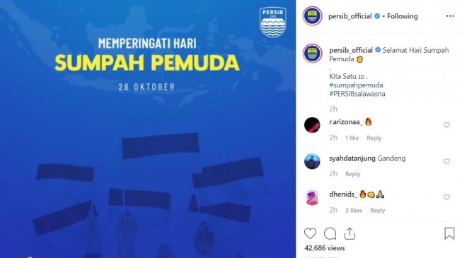 Tim Liga 1 2019, Persib Bandung peringati Hari Sumpah Pemuda. (Instagram/@persib_official)