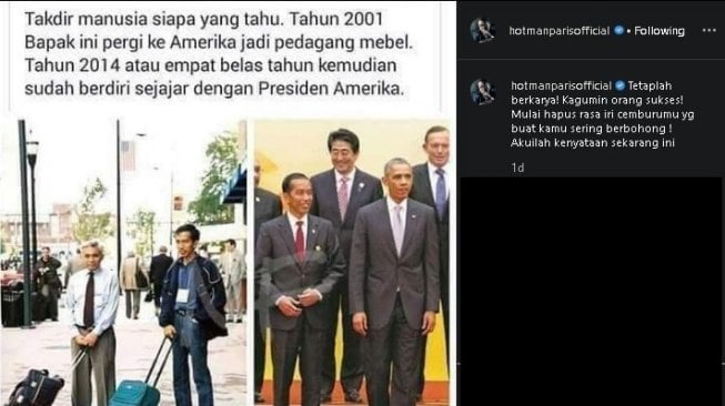 Hotman Paris unggah foto transformasi Jokowi. (Instagram/@hotmanparisofficial)