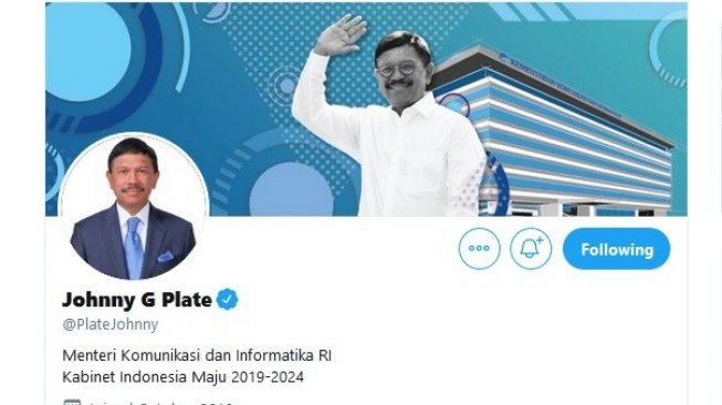 Jadi Menkominfo, Johnny Plate Baru Punya Akun Twitter