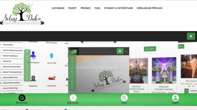 Tangkapan layar tampilan laman situs solusi duka. [laman solusiduka.com]