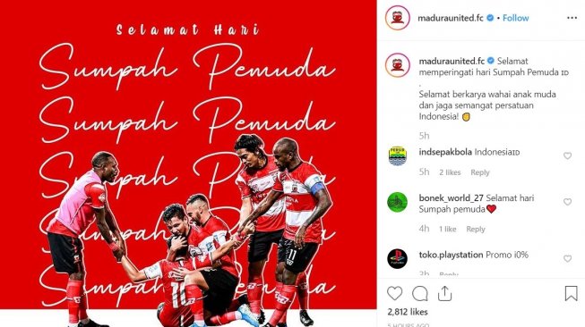 Madura United ikut memperingati Hari Sumpah Pemuda. (Instagram/@maduraunited.fc)
