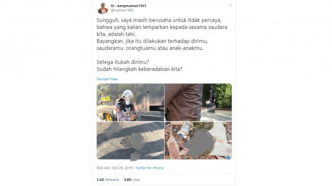 Polisi dilempar kotoran di Sulawesi Tenggara atau Sultra (Twitter @maman1965)