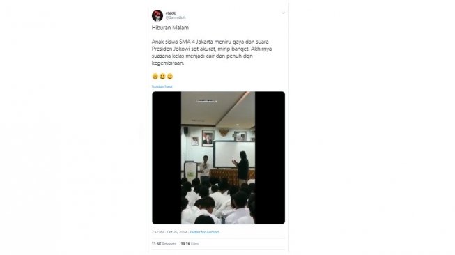 Postingan warganet, murid SMA punya suara mirip Jokowi. [Twitter]