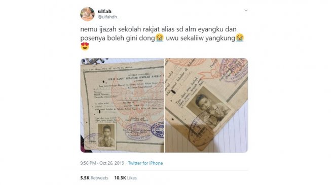 Postingan warganet, ijazah dengan pose di luar kebiasaan. [Twitter]