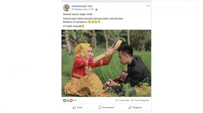 Unggahan Ardiwansyah Tato pada Kamis (24/10/2019), istrinya meninggal dunia (Facebook Ardiwansyah Tato)