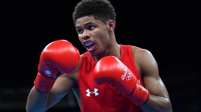 Petinnju AS Shakur Stevenson saat bertanding melawan Robeisy Ramirez (Kuba) dalam final kelas bantam (56 kg) Olimpiade 2016 Rio de Janeiro, Brasil, Sabtu (20/8/2016). [AFP/Yuri Cortez]