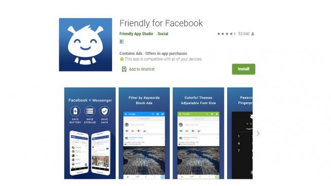 Aplikasi Alternatif Facebook di Android, Friendly for Facebook. [Google Play Store]