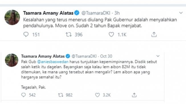 Tsamara Amany minta Anies move on terkait kontroversi anggaran aneh DKI Jakarta (twitter @TsamaraDKI)