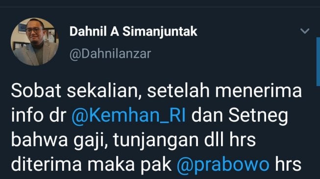 Cuitan jubir Prabowo Subianto, Dahnil Anzar Simanjuntak. (@Dahnilanzar).