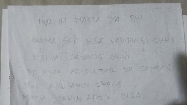 Surat wasiat AC, ibu rumah tangga yang ditemukan tewas gantung diri di kediamannya. (istimewa).