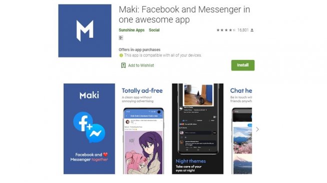 Aplikasi Alternatif Facebook di Android, Maki untuk Facebook dan Messenger. [Google Play Store]