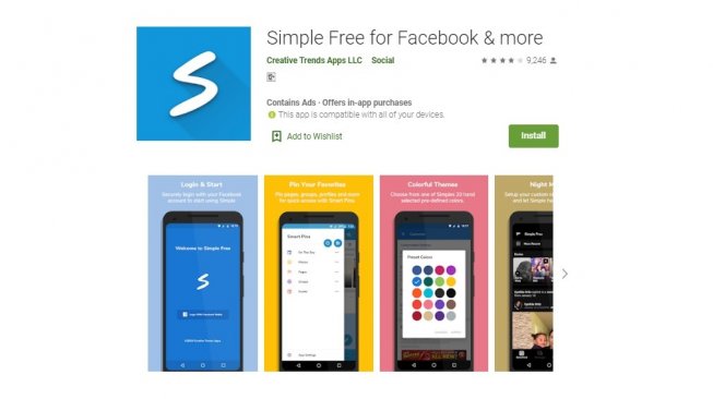 Aplikasi Alternatif Facebook di Android, Simple Free for Facebook & more. [Google Play Store]