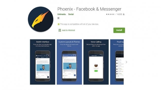 Aplikasi Alternatif Facebook di Android, Phoenix - Facebook & Messenger. [Google Play Store]