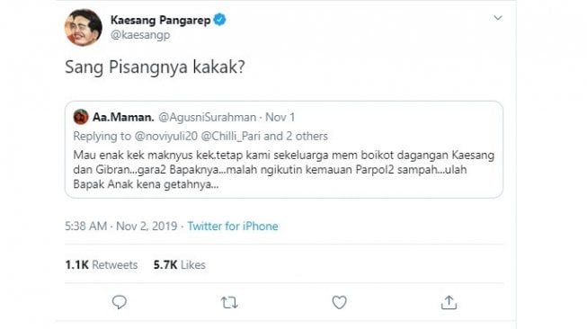 Respon Kaesang Pangarep saat warganet mengaku boikot dagangannya (twitter @kaesangp)