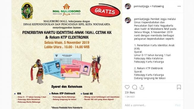 Layanan Pemkot Jogja saat Selasa Wagen - (Instagram/@pemkotjogja)