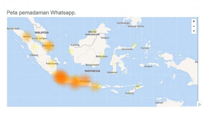 WhatsApp down maps. [Downdetector]