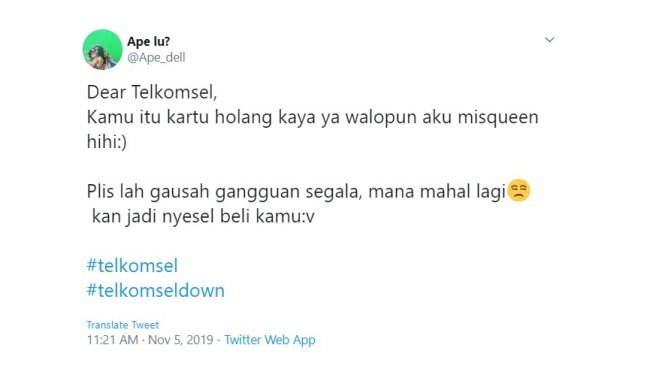 Cuitan warganet #telkomsel. [Twitter]