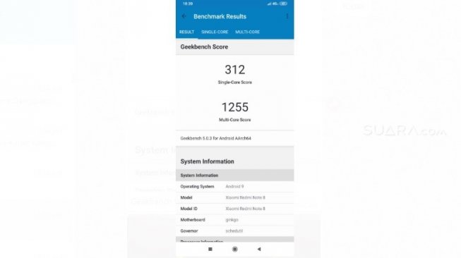 Geekbench 5 Redmi Note 8. [Suara.com/Tivan Rahmat]