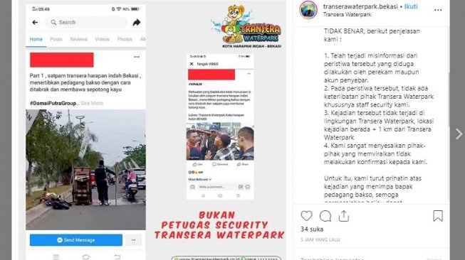 Klarifikasi Transera Waterpark terkait satpam usir tukang bakso (instagram/@transerawaterpark)