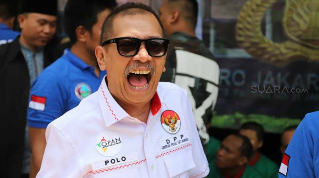 Mantan pengguna narkoba yang juga pelawak Polo saat menghadiri pemusnahan narkoba di Polres Jakarta Barat, Selasa (5/11).[Suara.com/Arya Manggala]