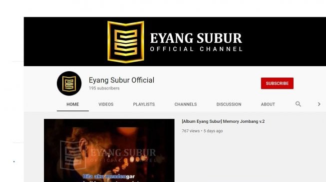 Channel YouTube Eyang Subur. [YouTube]