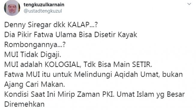 Cuitan Tengku Zul Soal Salam Semua Agama (twitter)