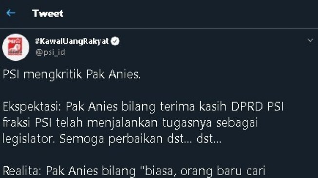 Karikatur Anies Tenggelam di Lem, PSI: Sedih Mimin
