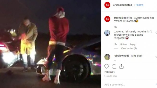 Lamborghini Aubameyang yang kecelakaan. (Instagram)