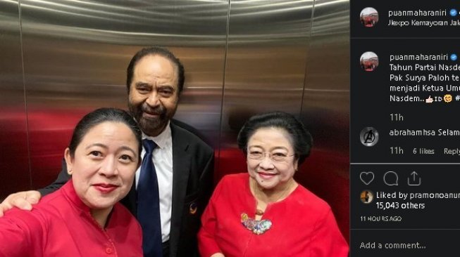 Puan Maharani, Surya Paloh dan Megawati Soekarnoputri selfie. (Instagram/@puanmaharani)