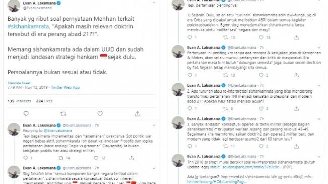 Peneliti CSIS Evan Laksmana menanggapi Perang Rakyat Semesta usulan Prabowo (twitter @EvanLaksmana)