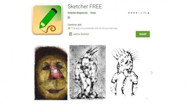 Aplikasi gambar atau doodle Android, Sketcher Free. [Google Play Store]