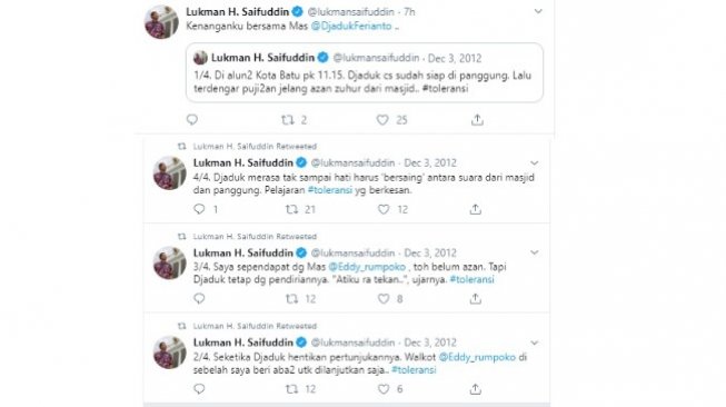 Lukman Saifuddin ungkap sikap toleransi Djaduk Ferianto saat di panggung (twitter @lukmansaifuddin)