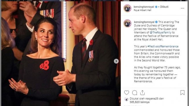 Kate Middleton dan Pangeran William dalam Festival Remebrance Day 2019. (Instagram/@kensingtonroyal)