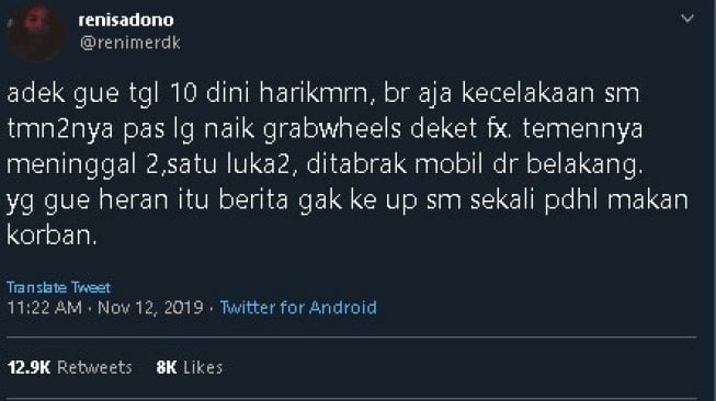 Kecelakaan pengguna skuter listrik. (Twitter)