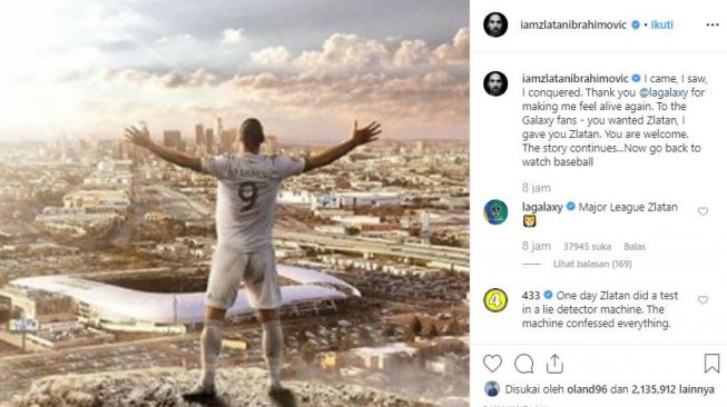 Zlatan Ibrahimovic umumkan tinggalkan LA Galaxy. (Instagram/@iamzlatanibrahimovic).