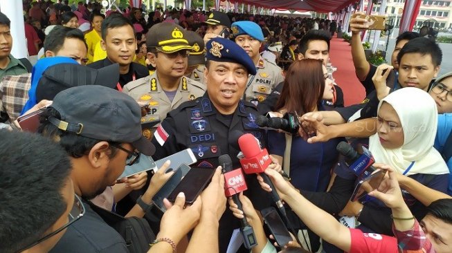 Karopenmas Divisi Humas Polri Brigjen Dedi Prasetyo di Mako Brimob, Kelapa Dua, Depok. (Suara.com/Stephanus Aranditio).