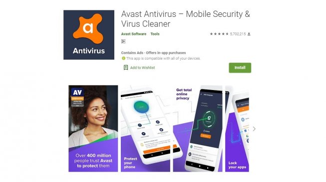 Aplikasi Antivirus dan Keamanan Terbaik Android, Avast Antivirus. [Google Play Store]