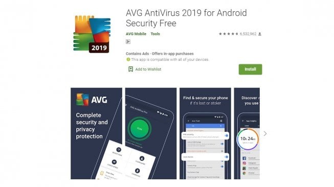 Aplikasi Antivirus dan Keamanan Terbaik Android, AVG Antivirus. [Google Play Store]