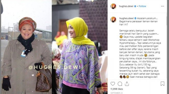 Transformasi Dewi Hughes turun 90 kilogram dalam waktu 15 bulan. (Dok. Instagram/Hughes.Dewi)