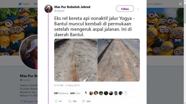 Bekas jalur rel kereta api di Jalan Bantul - (Twitter/@rasjawa)