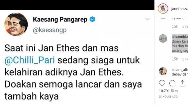 Jan Ethes Sedang Siaga Nantikan Kelahiran Adik, Ini Buktinya...