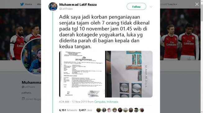 Korban klitih di Kotagede Jogja - (Twitter/@Latifrezza)