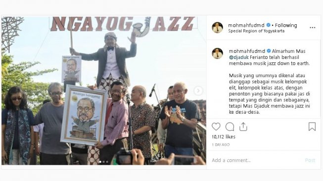 Mahfud MD ke Ngayogjazz 2019 - (Instagram/@mohmahfudmd)