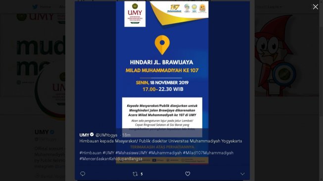 Milad 107 Muhammadiyah - (Twitter/@UMYogya)