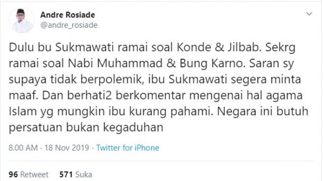 Cuitan anggota DPR RI dari Fraksi Partai Gerindra Andre Rosiade. (Twitter @andre_rosiade).